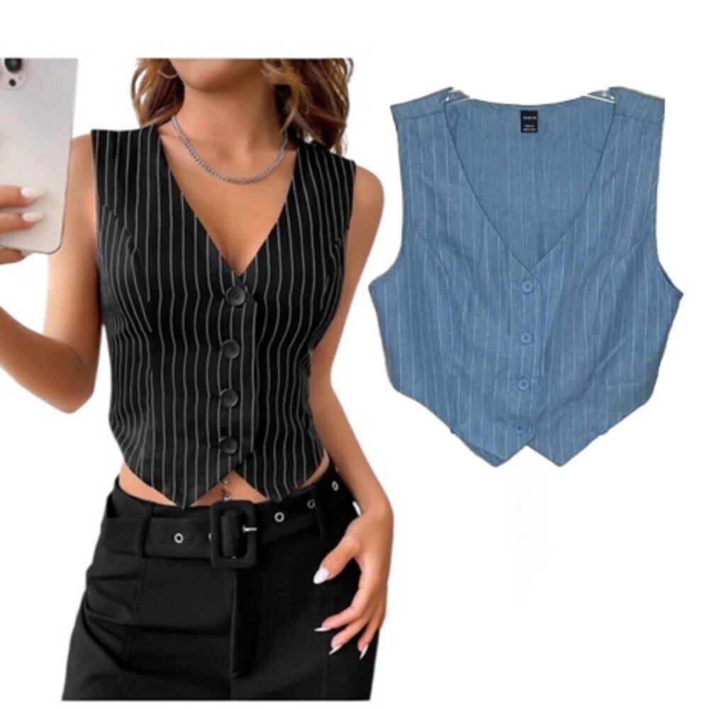 Shein Blue Pinstripe Vest Top Size Sp